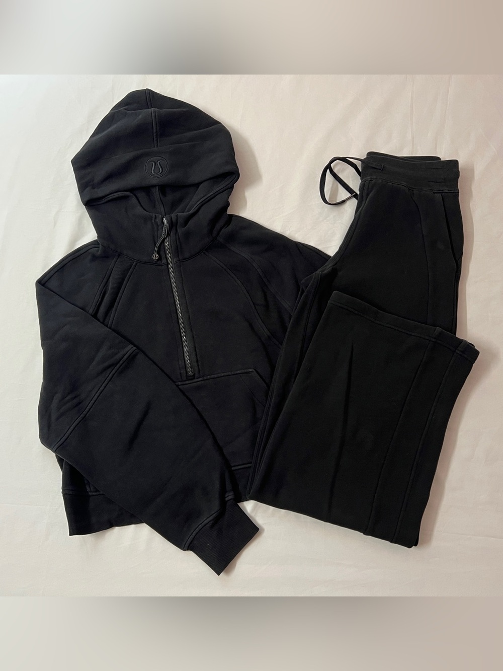 Lululemon Scuba Half Zip Up Cropped Sweater Hoodie Jacket + Wide Leg Pant Set
